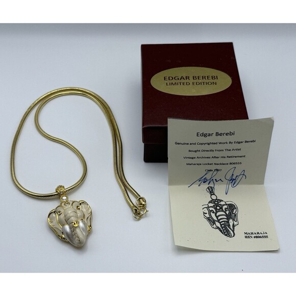 Edgar Berebi Maharaja Elephant Pendant Necklace 1997 Vintage Locket w/Signed COA - Picture 1 of 11